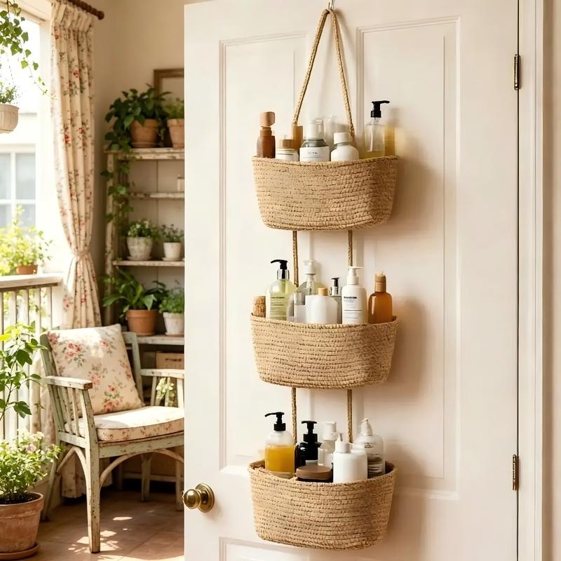 Woven cotton 3-Tier Over the Door Basket