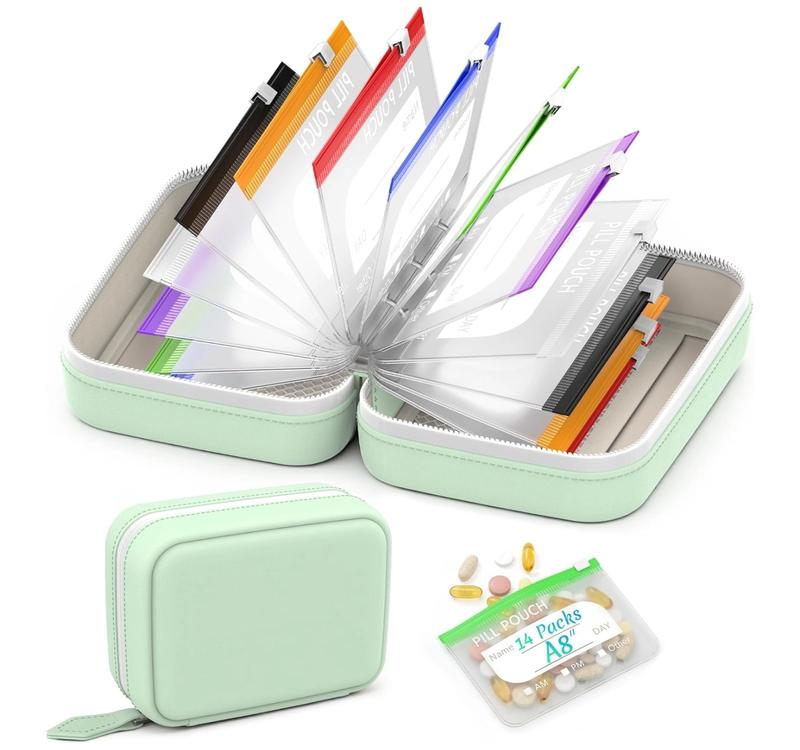 Large Weekly Pill Organizer with 14 Color-Coded Medicine Pouches