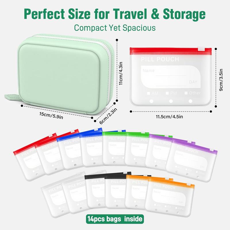 Large Weekly Pill Organizer with 14 Color-Coded Medicine Pouches