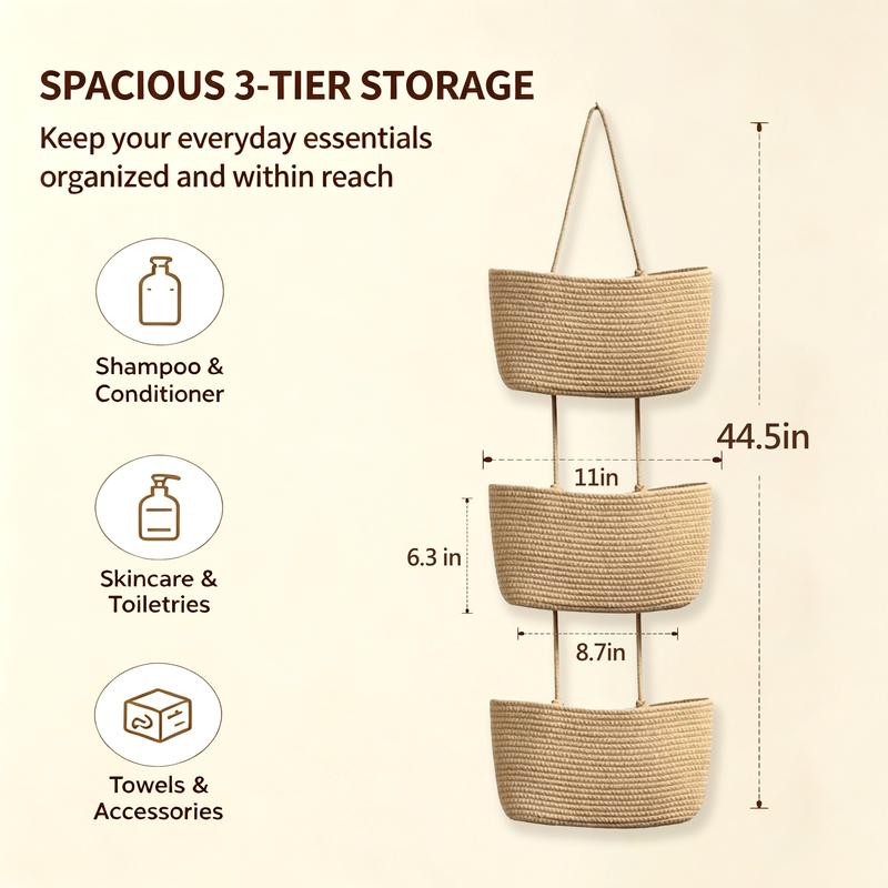 Woven cotton 3-Tier Over the Door Basket