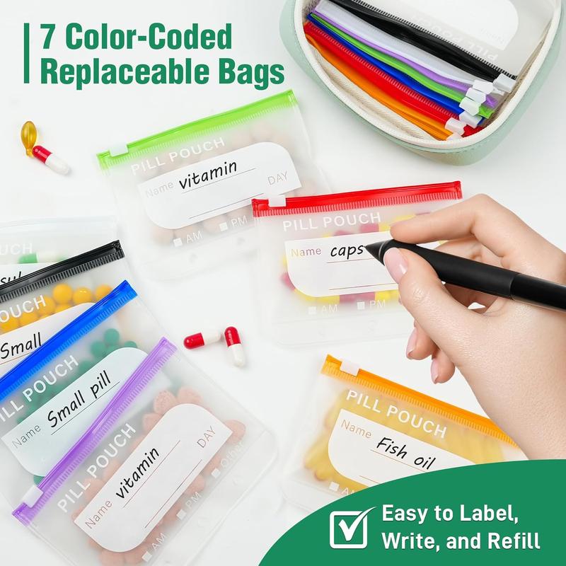 Large Weekly Pill Organizer with 14 Color-Coded Medicine Pouches