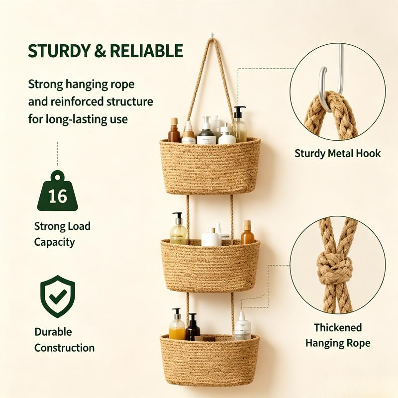 Woven cotton 3-Tier Over the Door Basket