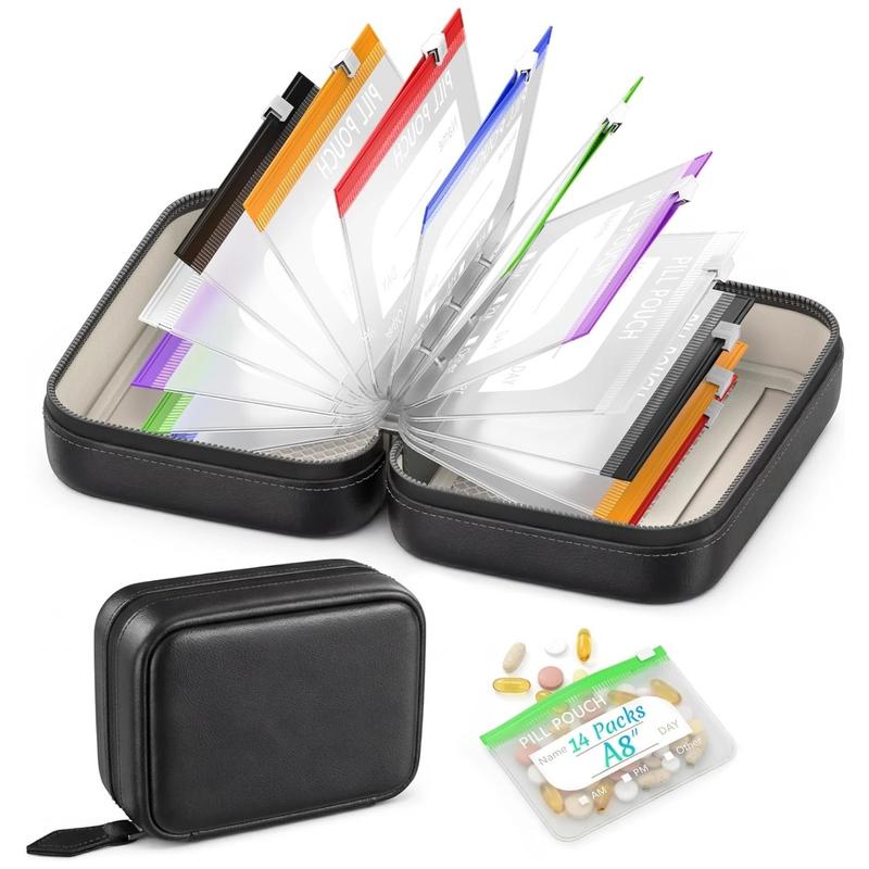 Large Weekly Pill Organizer with 14 Color-Coded Medicine Pouches