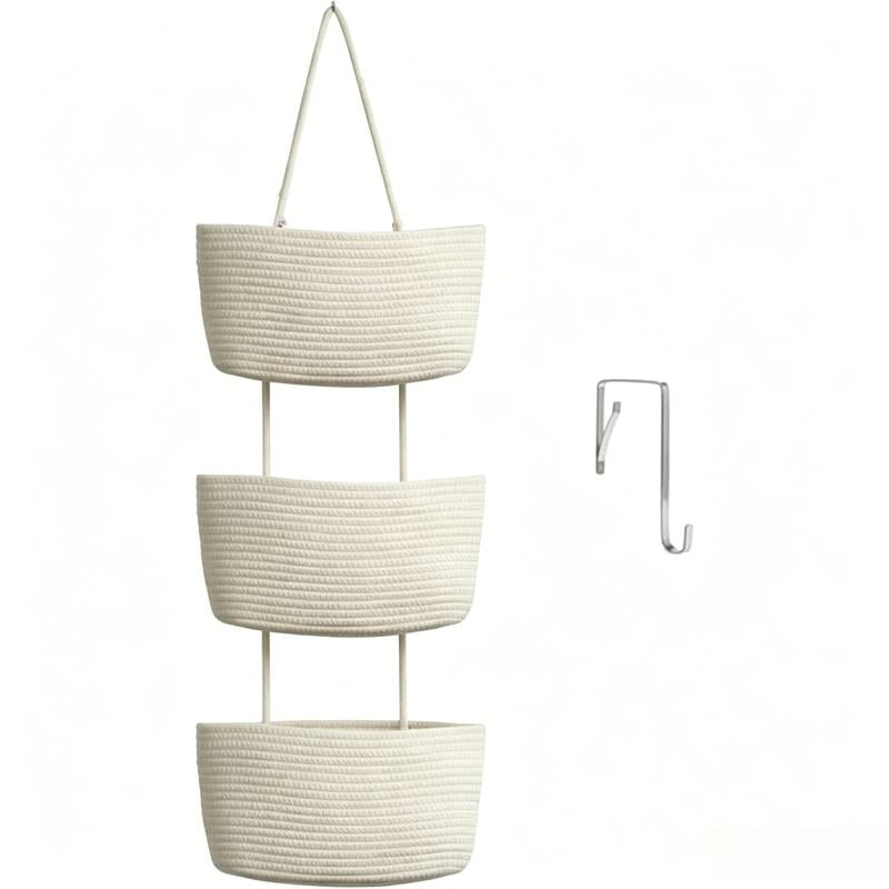 Woven cotton 3-Tier Over the Door Basket